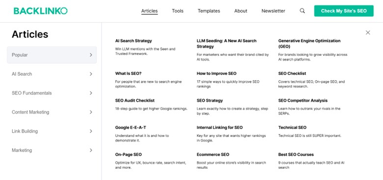 Google Examples of Navigational Links Structure