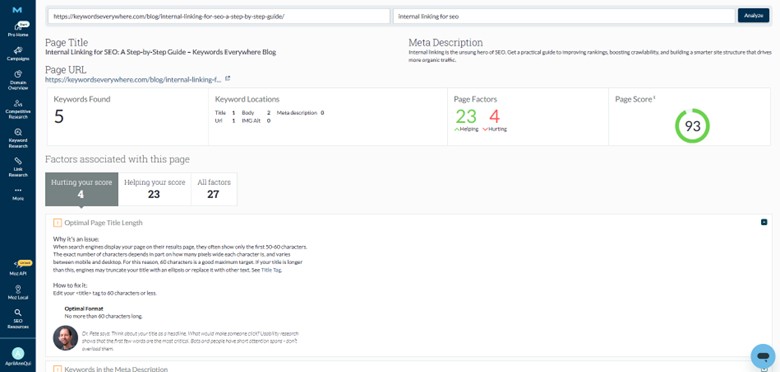 Moz On-page Grader