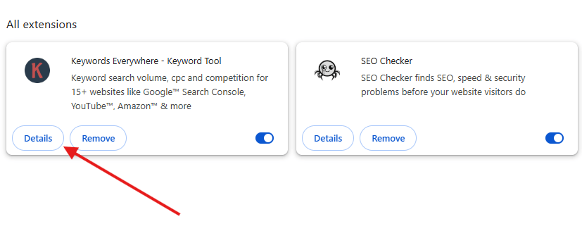 The Keywords Everywhere card on the Chrome Extensions page