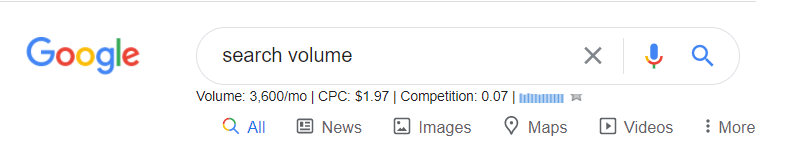 Search volume, CPC and competition under the Google search box