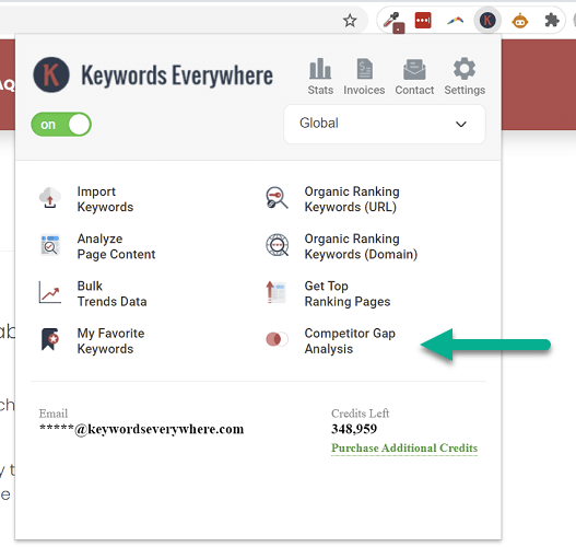 Keyword Gap Analysis menu item