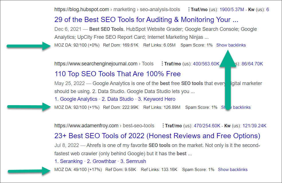 Show backlinks link on the Google SERP