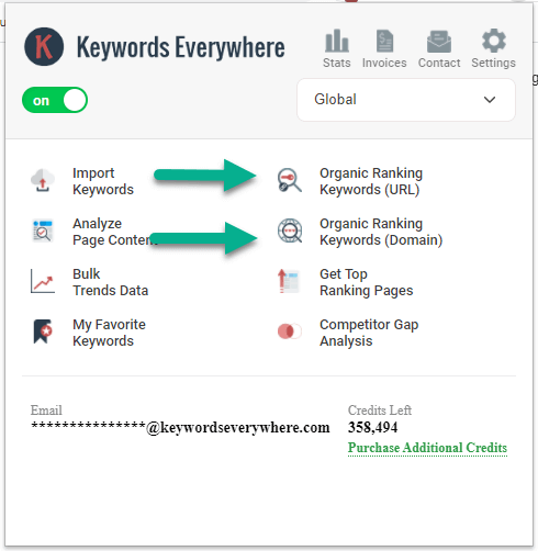 Organic traffic and ranking keywords shown for a Google result