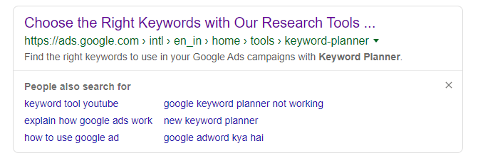 People Also Search For keywords on Google with search volume, CPC and competition