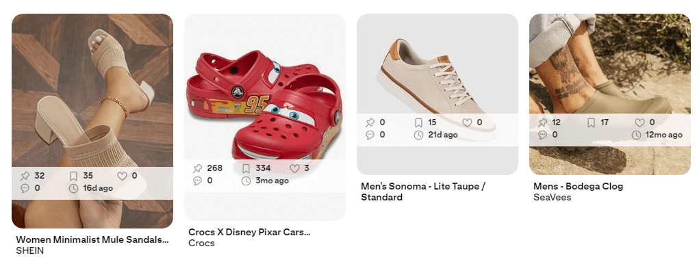 Pin engagement metrics shown on Pinterest search results