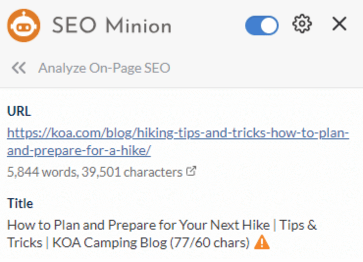 SEO Minion header analysis 