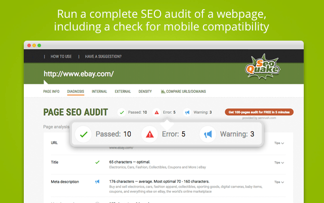 SEOquake SEO audit 